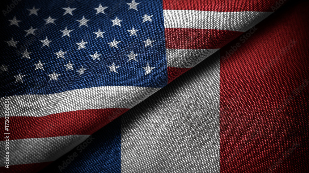 Obraz premium Cultural celebration of unity between france and the usa textile art close-up abstract heritage