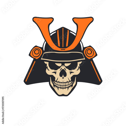 Samurai skull wearing helmet design, perfect for t-shirts, branding, and Japanese culture themes.