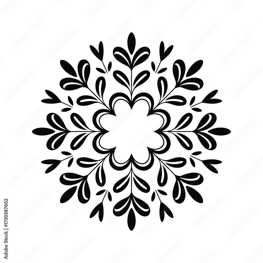 Fototapeta premium Abstract circular floral ornament with leaves design element, decorative plant pattern for laser cutting, sublimation, stencil