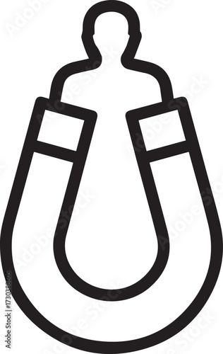 Conceptual illustration of a person being attracted by a horseshoe magnet symbolizing recruitment and talent acquisition