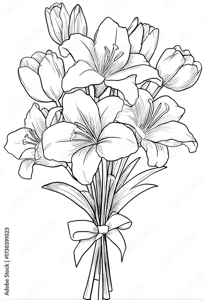 Obraz premium Elegant black and white floral bouquet illustration for design projects