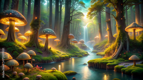 Enchanted forest glowing mushroom lights nature photography fantasy magical surreal dreamy landscape
