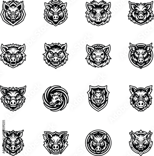 Collection of Glyph Style Boar Logos 