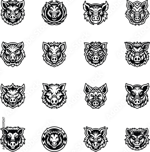 Collection of Glyph Style Boar Logos 