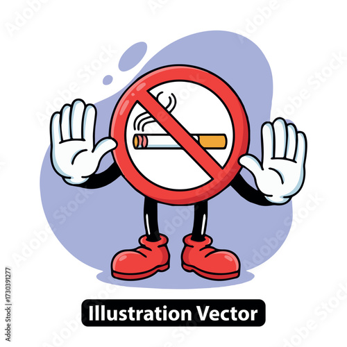 Cartoon No Smoking" Sign Character Emphasizes Health and Wellness with a Stop Gesture