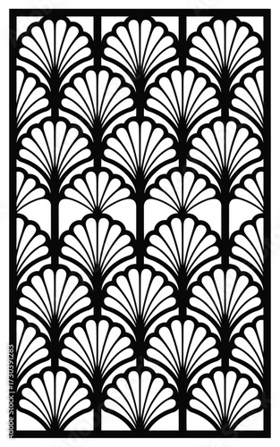 Decorative laser cut panel art deco fan pattern in rectangular frame silhouette for interior partition room divider door or window