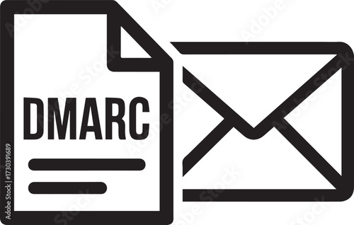Dmarc email authentication policy document icon next to an envelope representing email communication