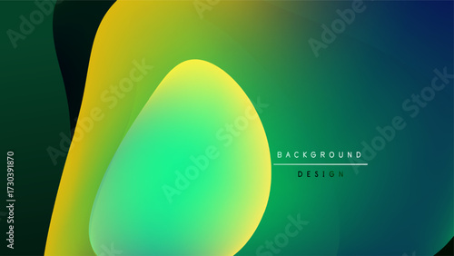 Abstract fluid shapes blend vibrant colors. Gradient transitions create dynamic visual effect. Dark background emphasizes bright forms.