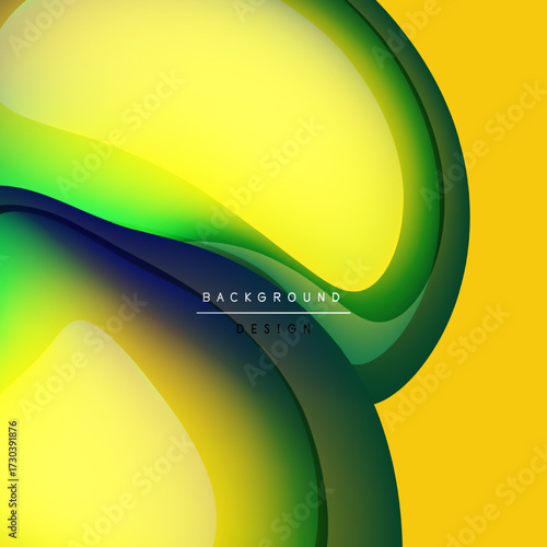 Abstract vibrant waves, yellow, green, dark hues. Modern design, smooth gradients, flowing shapes create dynamic visual impact.