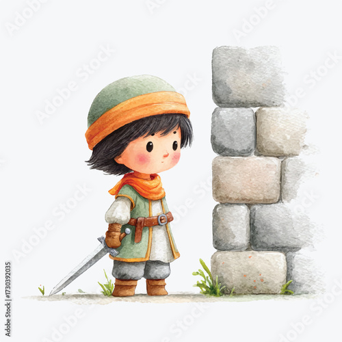 Adorable chibi style warrior character with a sword.