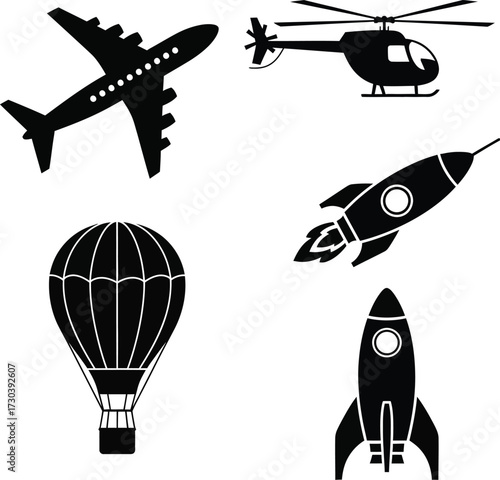 Vector art of transportation icon set in black