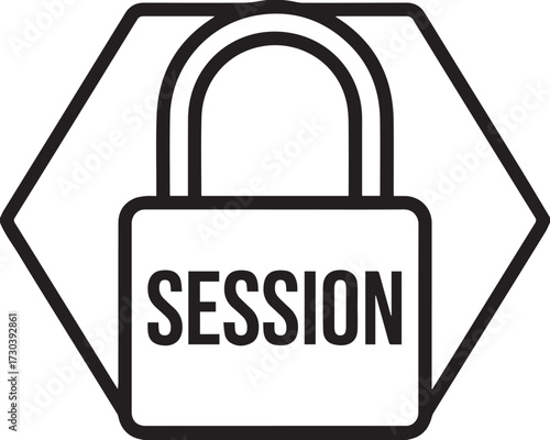 Secure session icon representing online security and data protection in a hexagonal frame
