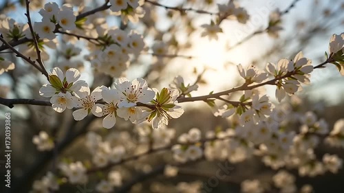 Delicate White Blossoms Unfolding in Warm Sunlight Springtime Serenity Video