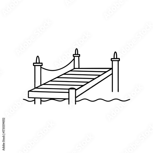 Simple line drawing of a wooden pier dock silhouette