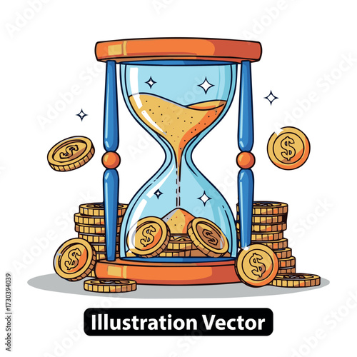 Visualizing the essential concept of time as a valuable financial asset with hourglass and coins