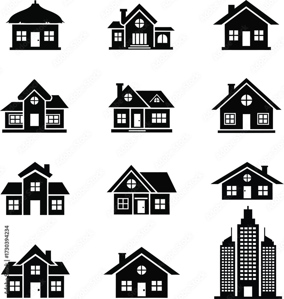 Fototapeta premium Vector art of house and building icon set