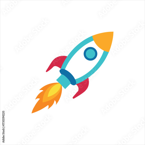Rocket Cartoon Space Launch Kids Science Technology Design Vector Illustration
