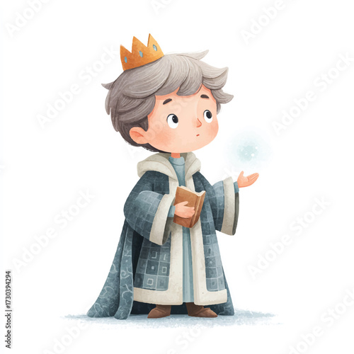 Charming Young Prince in Royal Attire Holding a Glowing Orb.