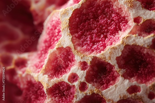 Glittering Red and Gold Abstract with Textured White Surface Close Up