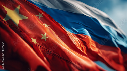 International relations china and russia flags political event outdoor close-up view unity concept