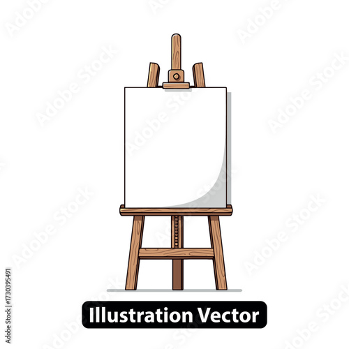 Classic wooden art easel with a pristine blank white canvas, ready for creative expression illustration