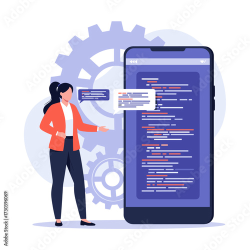 A skilled programmer is developing mobile applications with a smartphone interface and coding.