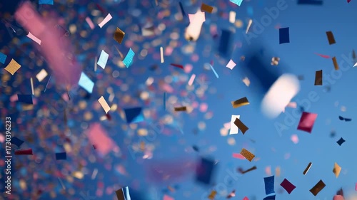 Colorful Confetti Celebration in Clear Blue Sky During Festival Event