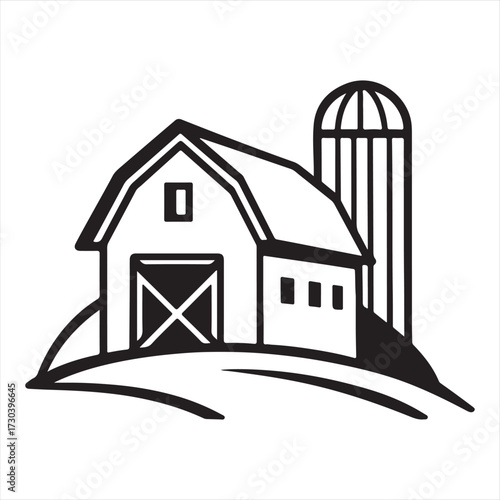 Farm Barn Silo Agriculture Rural Countryside Icon Illustration
