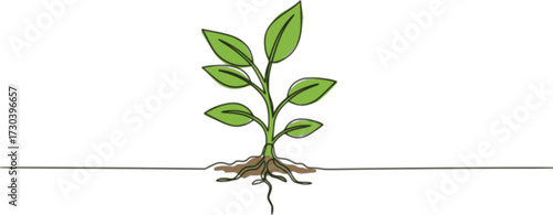 Continuous one line drawing of plant on earth vector illustration. Editable outline
