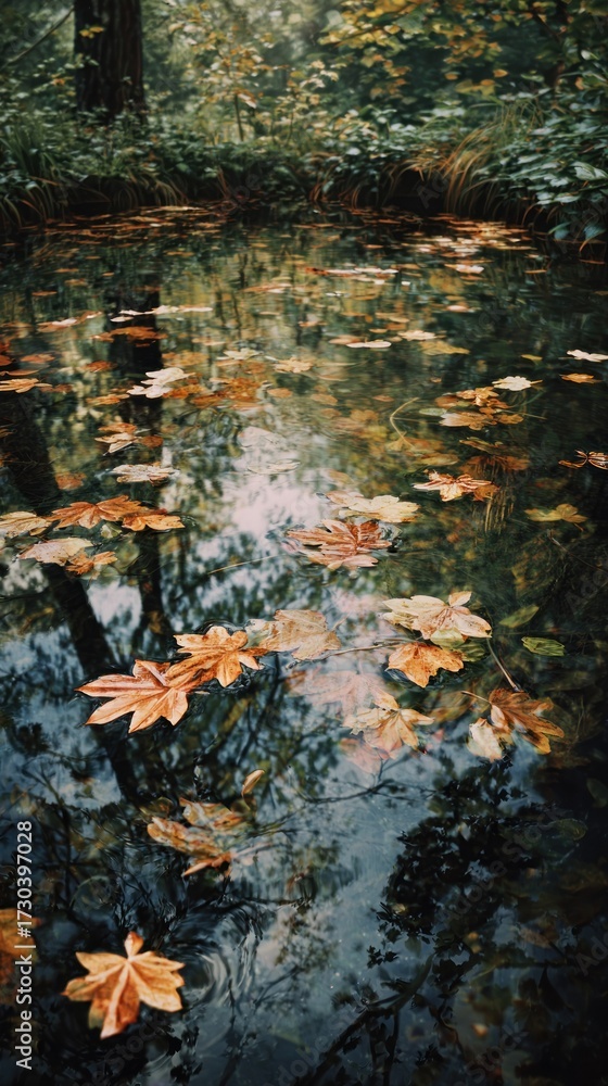 Obraz premium Autumn leaves in a forest pool