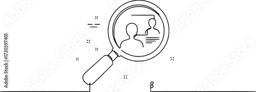 Magnifying glass with profile icon continuous one line drawing. Human Resources Sketchy Doodle Vector Line Icon with Editable Stroke.
