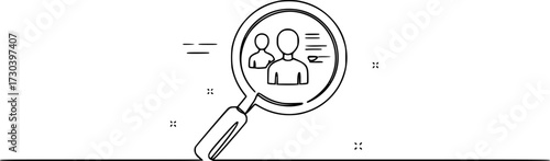Magnifying glass with profile icon continuous one line drawing. Human Resources Sketchy Doodle Vector Line Icon with Editable Stroke.
