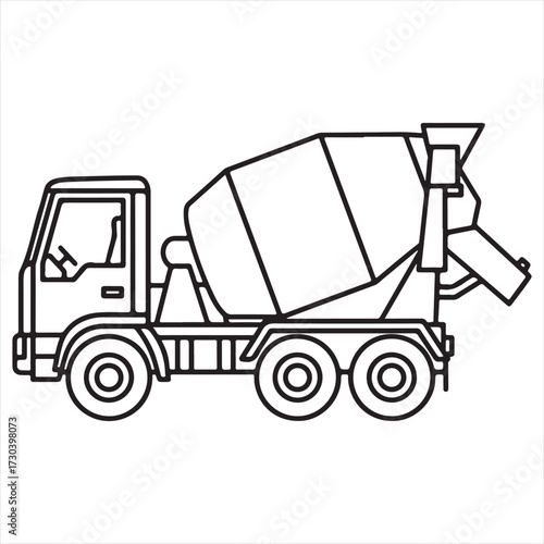 Concrete Mixer Truck Vector Illustration, Construction Vehicle, Heavy Machinery Design