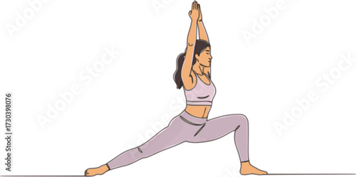 Continuous line art or One Line Drawing of a woman stretching arms is relaxing, Happy man and woman raising hands in an exercise of relax and breathing, one line continuous drawing
