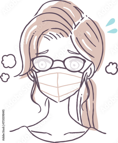 マスクでメガネが曇って困る女性のベクターイラスト素材