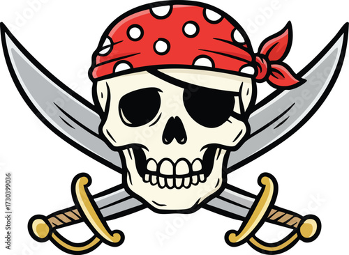 pirate skull with crossed swords on vector illustration