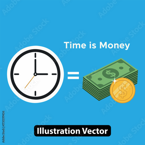 The valuable relationship between time and money is illustrated with a clock and currency