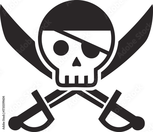 pirate skull with crossed swords on vector illustration