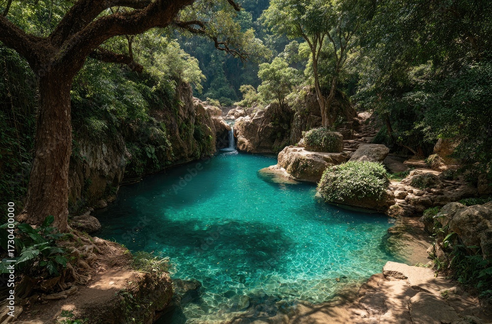 Naklejka premium Lush, turquoise pool in a secluded jungle