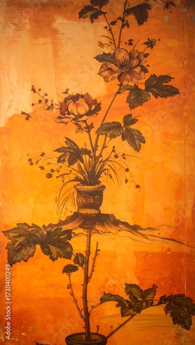 Orange Floral Still Life Painting.