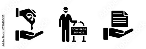 Simple vector icon sheet of check-in concierge service and booking management