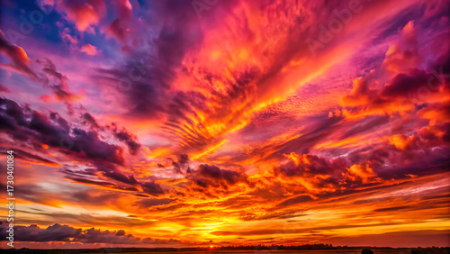 Vibrant magenta sunset sky illuminated with soft clouds dreamy atmosphere