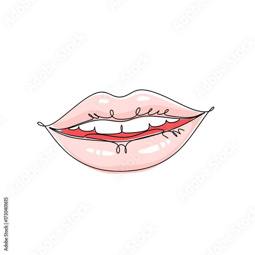 Stylized mouth with slightly open pink lips and visible teeth on a white background