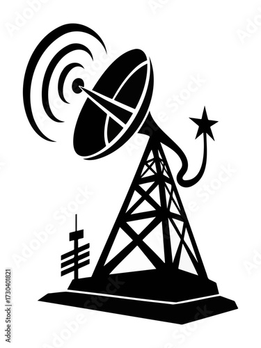 Vector icon of a satellite communication tower for broadcasting