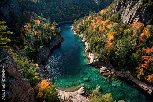 Autumnal lake gorge, vibrant colors