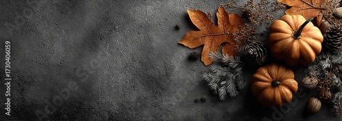 Autumnal Thanksgiving display on dark gray surface