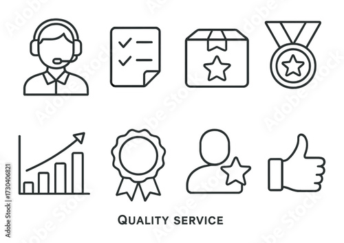 Customer service icons set: support, delivery, quality, performance, satisfaction