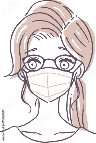 眼鏡とマスクをつけた女性のベクターイラスト素材