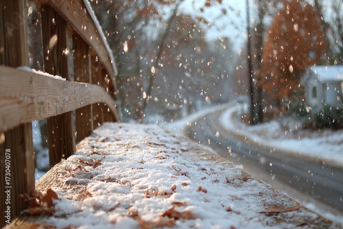 Snowy winter scene on a bridge