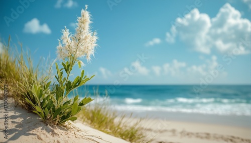 Wallpaper Mural a delicate sea oat blooms against a backdrop of turquoise water and a clear blue sky on a sandy beach. Torontodigital.ca